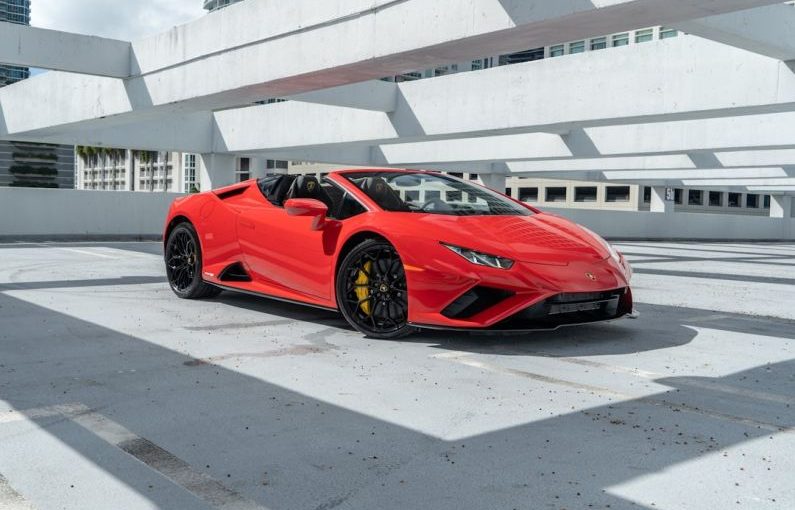 Exotic Car Rental - a red sports car parked in a parking lot