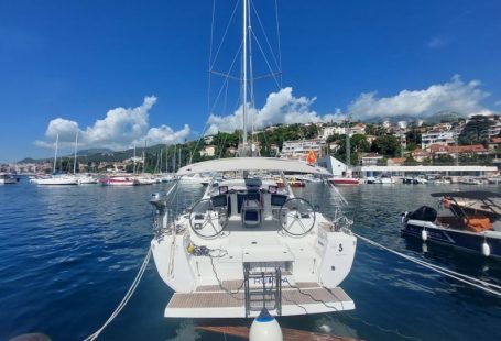 Yacht Charter - a sailboat docked in a harbor with other boats