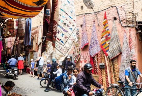 Morocco Market - man with two kids riding on a motorcycle