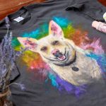 Crafts Workshop - black purple and yellow dog print crew neck shirt