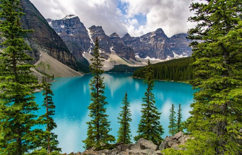 Canada Mountains - lake, mountains, and trees